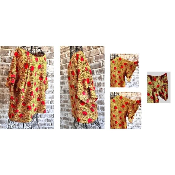Umgee Leopard Print Top Poppies Small Flutter Sleeves Relaxed Festive US… - Picture 9 of 12